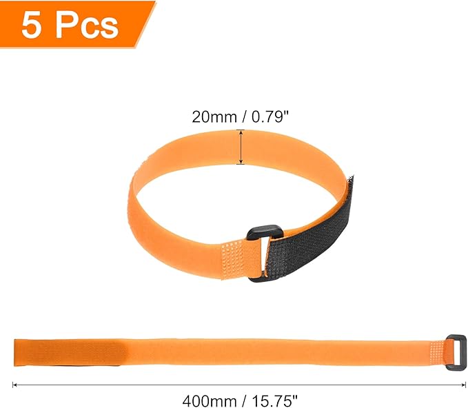 MECCANIXITY 5Pcs Reusable Battery Tie Down Straps,0.8x16" Orange Nylon Multipurpose Battery Hold Down Adjustable Cinch Strap Hook Loop Fastening Tie for Quadcopters FPV RC Drone Boat Car