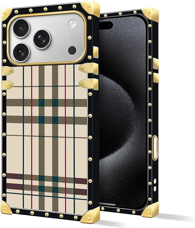 for iPhone 17 Pro Max Case Luxury Golden Decoration for Girl Women Soft TPU Shockproof Protective Hard PC Back for iPhone 17 Pro Max Crazy Pattern Black Red Beige Stripes