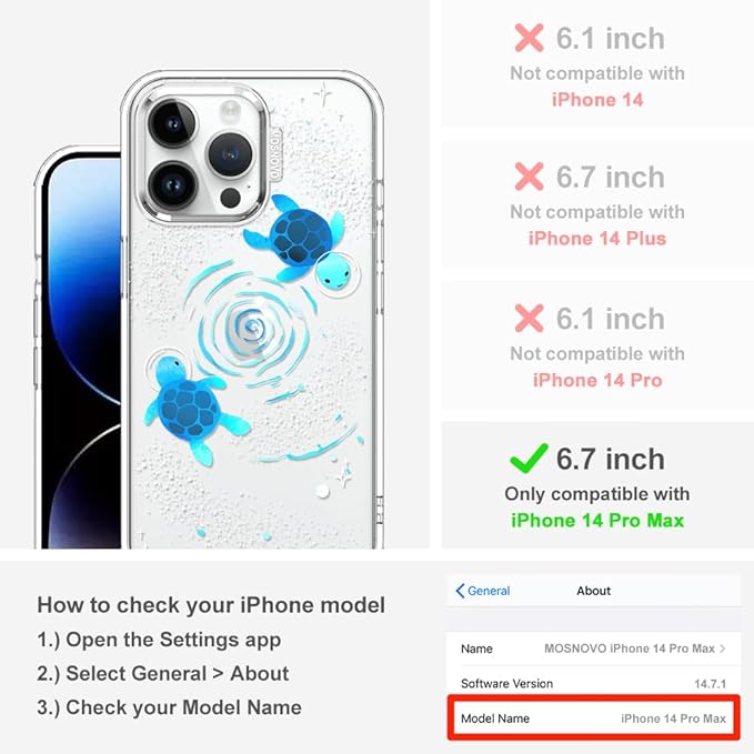 MOSNOVO Case for iPhone 14 Pro Max, [Buffertech 6.6ft Military-Grade Drop Protection] [Anti Peel Off Tech] Clear TPU Bumper Phone Case Cover Design - Space Turtle