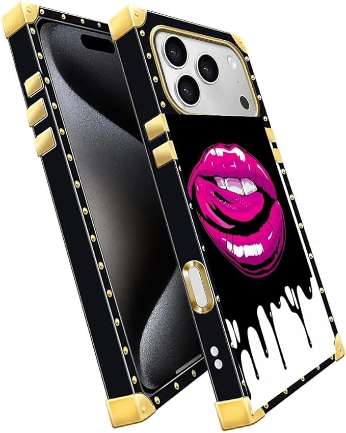 for iPhone 17 Pro Max Case Luxury Golden Decoration for Girl Women Soft TPU Shockproof Protective Hard PC Back for iPhone 17 Pro Max Crazy Pattern Black White Red Slap Sexy