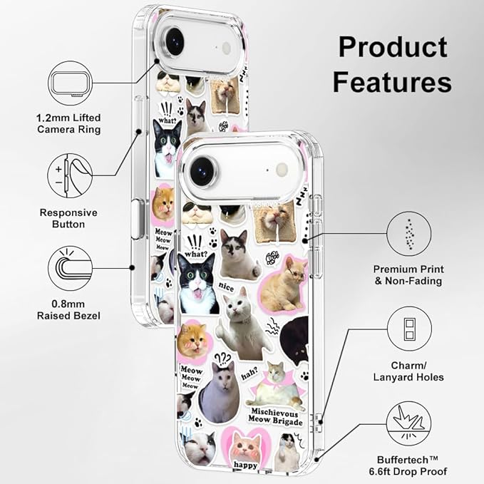 MOSNOVO for iPhone Air Case | Military Grade 6.6ft Drop Tested | Camera Control | Clear with The Cat Brigade Design