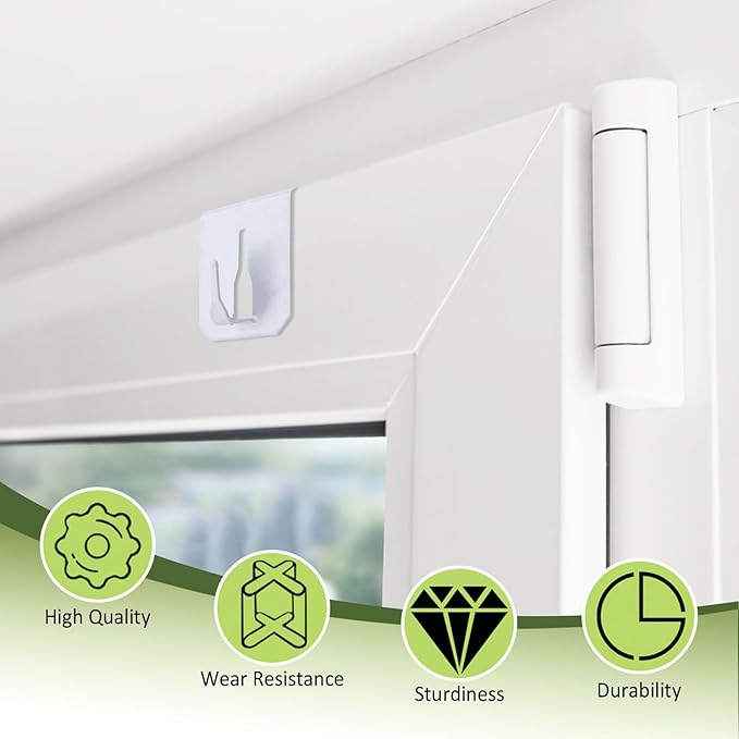 UFURAMTE Multifunctional Window Hooks, 8Pcs Stainless Steel Over Door Hooks Light Hangers for Christmas Decorations (White)