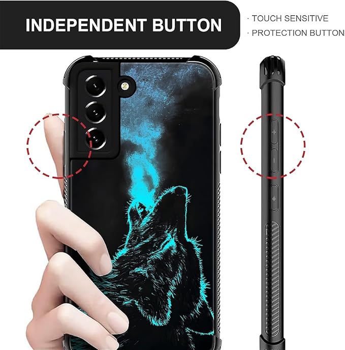 for Samsung Galaxy S22 Plus Case, Blue Breathing Wolf Pattern Graphic Design Girl Boy Soft Silicone Hard Acrylic Shock Protection for Samsung Galaxy S22 Plus