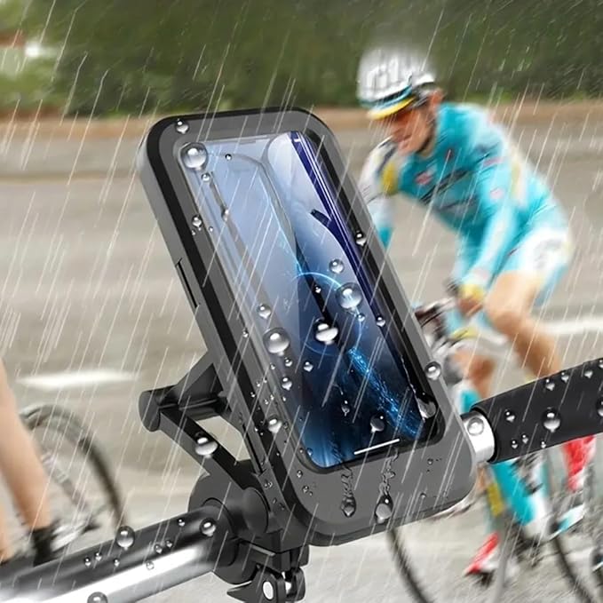 Waterproof Outdoor Sports Bike Phone Mount Case, Bicycle and Motorbike Handlebar Phone Holder with Secure Grip, Shockproof Design, 360 Degree Rotation Adjustable for Smartphones 4 to 6.7 Inches
