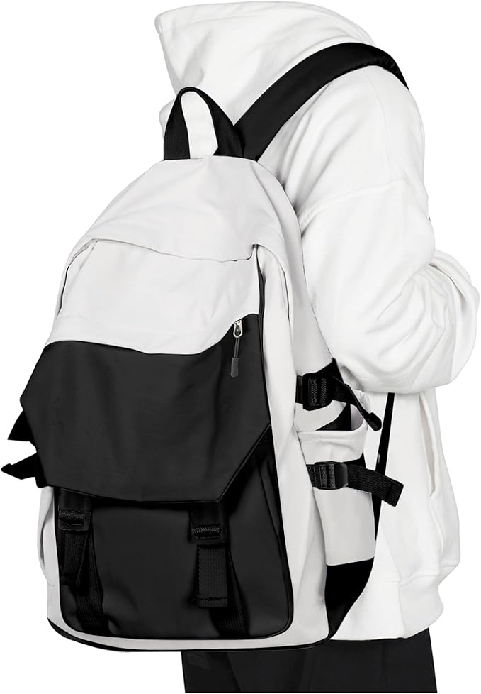 coowoz School Bag Lightweight Casual Daypack College Laptop Backpack for Men Women Water Resistant Travel Rucksack for Sports High School Middle Bookbag for girls(Black white)
