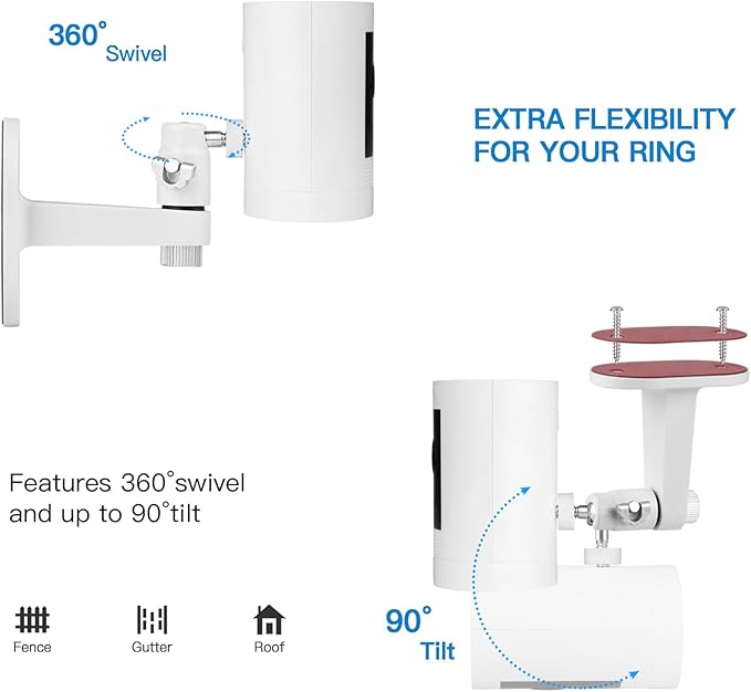 2Pack Adjustable Security Wall Mount Bracket for Ring Stick Up Cam & Ring Outdoor Cam Plus, Perfect View Angle for Your Surveillance Camera System - White