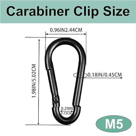 Black Carabiner, Heavy Duty Galvanized Steel Spring Snap Hook Carabiner Clips with 220LBS Holding Capacity, Ideal for Outdoor, Hammock, Swing and Travel (50PCS M5 2Inch)
