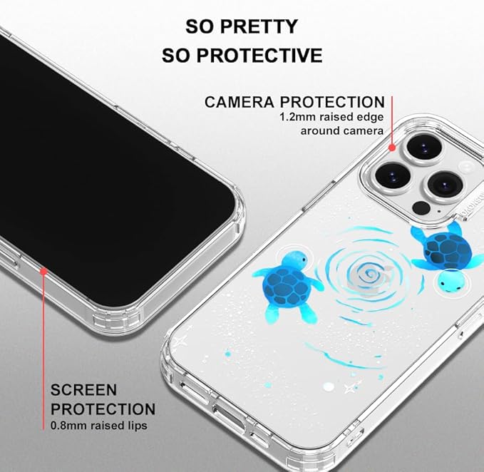 MOSNOVO Case for iPhone 16 Pro, [Buffertech 6.6ft Military-Grade Drop Protection] [Anti Peel Off Tech] Clear TPU Bumper Phone Case Cover Design - Space Turtle