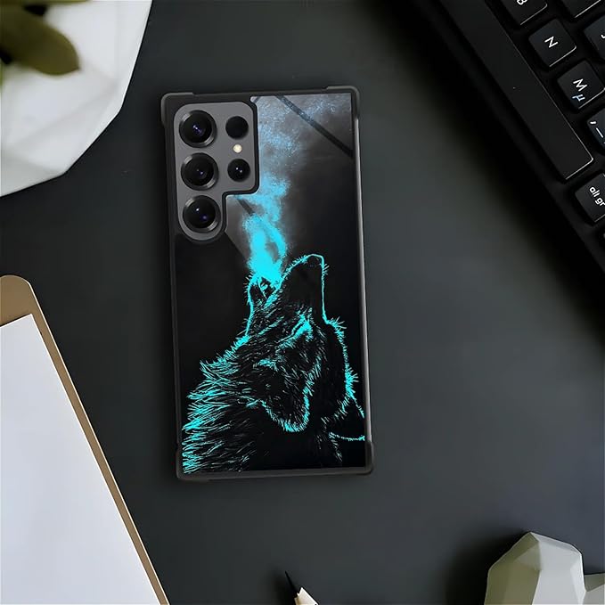 for Samsung Galaxy S25 Ultra Case,Graphic Design for Girl Boy Soft Silicone Hard Acrylic Shock Protection Designed for Samsung Galaxy S25 Ultra Blue Breathing Wolf Pattern