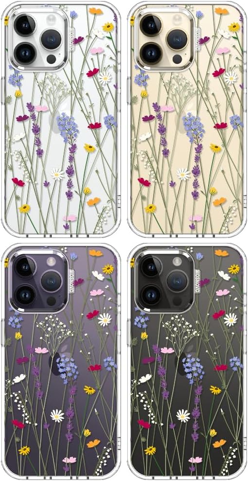 MOSNOVO Case for iPhone 14 Pro Max, [Buffertech 6.6ft Military-Grade Drop Protection] [Anti Peel Off Tech] Clear TPU Bumper Phone Case Cover Design - Floral Garden