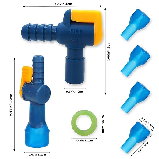 4pcs Bite Valve Replacement for Camelbak, Hydration Pack Mouthpiece with 1 Angled Tube Connector and O-Ring Replacement Parts for Camelbak Backpack Water Reservoir (4, Blue)