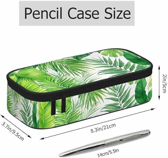Palm Leaves Pencil Case Green Tropical Plant Pencil Bag Pen Markers Pouch Holder Organizer for Boy Girl School Students
