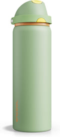 Insulated Water Bottle with Straw - Encool Stainless Steel Water Bottle with Push Button Lid, Leak-Proof & BPA-Free, Keeps Cold for 24 Hours for Sports, Travel, Gym (32 oz, Lichen-Yellow)