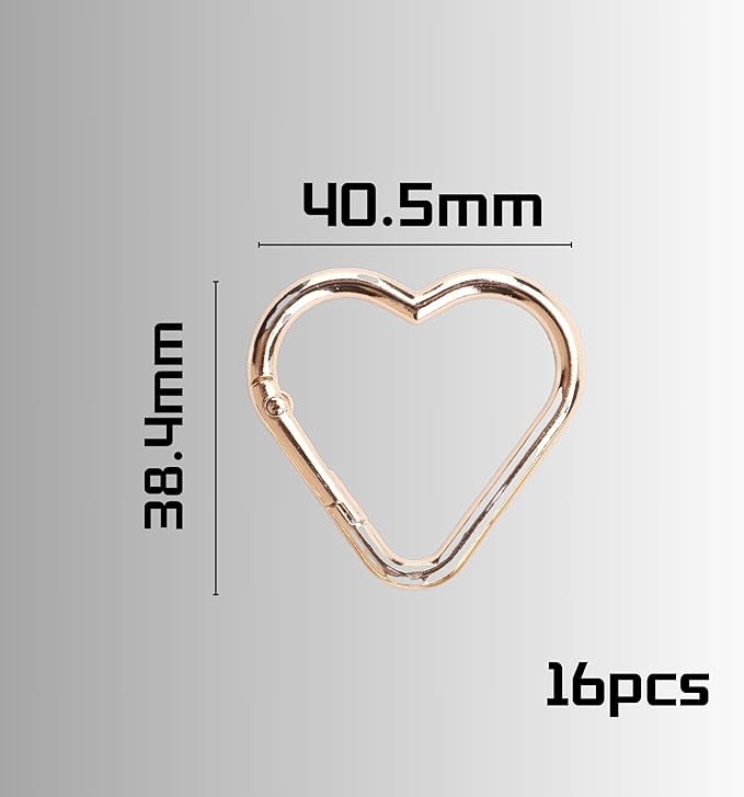 16-Pack Gold Heart Carabiner Clips, Cute Keychain Accessories for Backpacks & Hiking Gear, Aluminum Alloy Spring Snap Hook(Lightweight, Bulk Value Set)