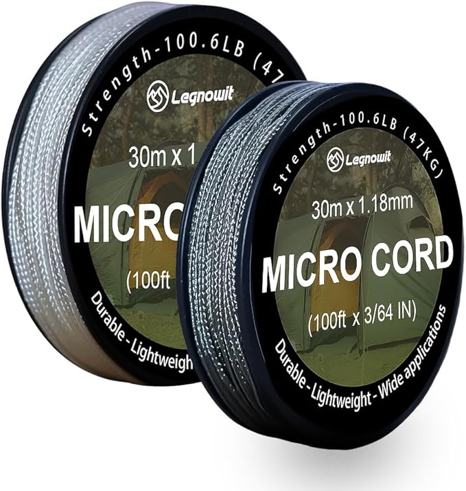 Micro Paracord, 1.18mm x 100ft Thin Mini Utility Braided Small Paracord for Crafting, DIY Project, Camping and More