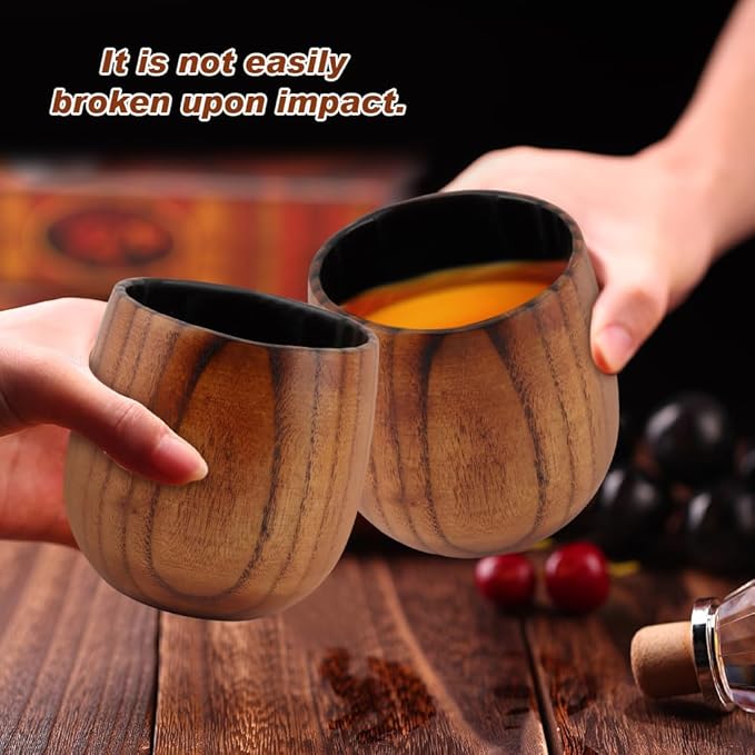 Charred Wooden Bourbon Drinking Glass, 2pcs Handcrafted Charred Wooden Whiskey Cup, Birthday Gifts for Dad Husband Boyfriend or Brother