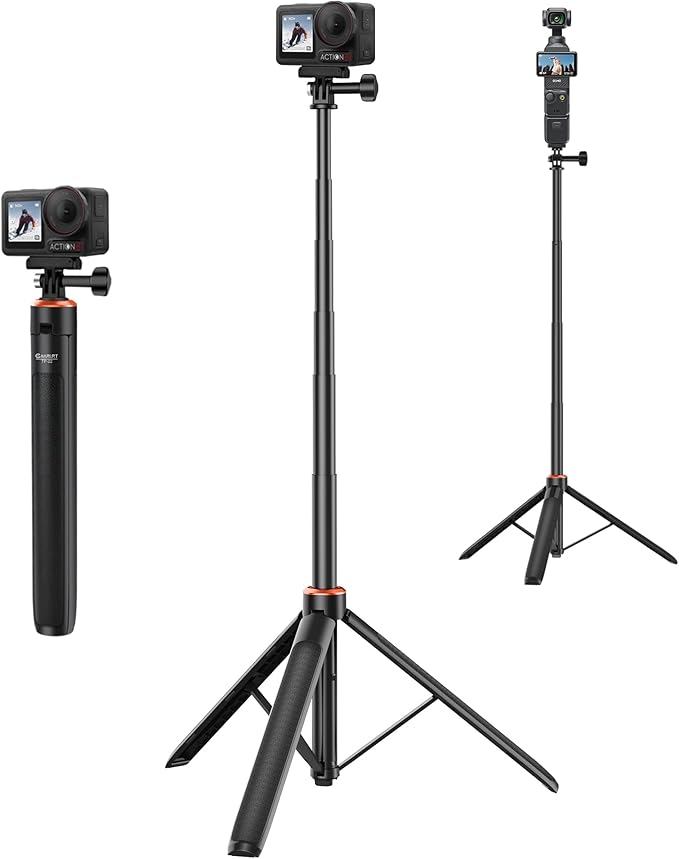 53.5" Osmo Action Selfie Stick Tripod for DJI Action 5 Pro/4/3, Xtra Edge Pro, 2-in-1 Extendable Handle Grip w Quick-Release Adapter, Extension Rod/Travel Vlog Stand/Accessories for Video Recording