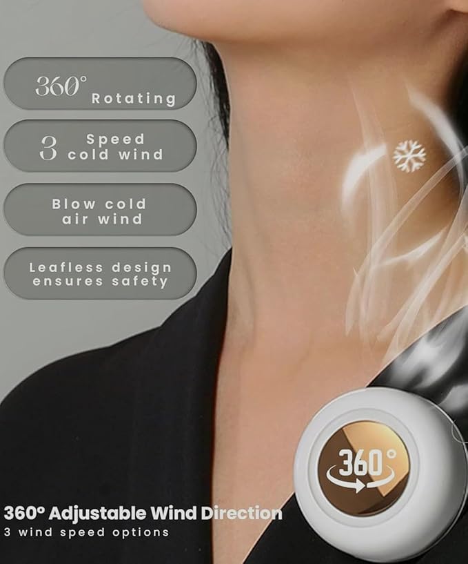 Oprtuisi Portable Bladeless Clip-On Mini Fan, Silent, 3-Speed, for Shirt and Waist (White)