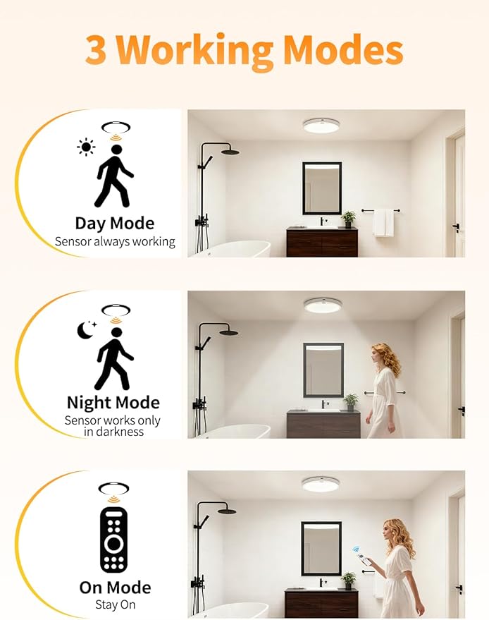 Rechargeable Motion Sensor Ceiling Light with Remote, Magnetic Mount, Cordless, Dimmable 3 Color Temperatures (6500K~3000K), No Wiring LED Light for Closet, Stairs, Hallway, Porch
