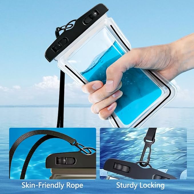 Waterproof Phone Pouch 2 Pack, IPX8 Universal Phone Dry Bag Case Floating Swimsuit Protector for Beach, Travel Essentials, Black+Pink