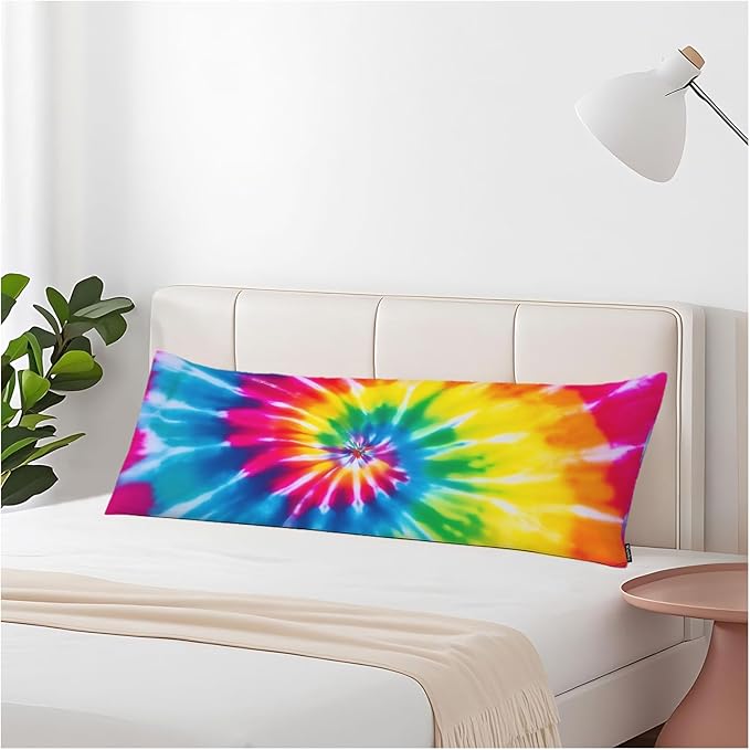 Tie Dye Body Pillow Pillowcase, Abstract Tie Dye Rainbow Farmhouse Pillow Body Cushion Case, 20x54 Inch Body Pillow Cover Extra Large Pillow Protector for Home Couch Sofa