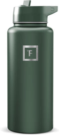 IRON °FLASK Camping & Hiking Hydration Flask with Straw, Wide Mouth Insulated Stainless Steel Sports Water Bottle - Dark Pine 32 oz - Straw (1 Lid)