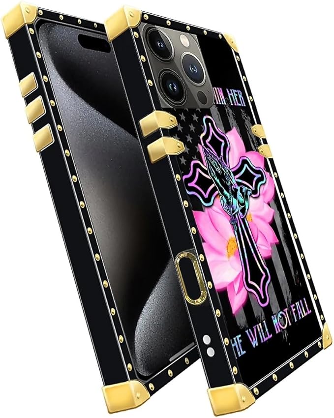Compatible with iPhone 16 Pro Max Case, Praying Cross Hands Luxury Golden Decoration for Girl Women Soft TPU Shockproof Protective Hard PC Back for iPhone 16 Pro Max
