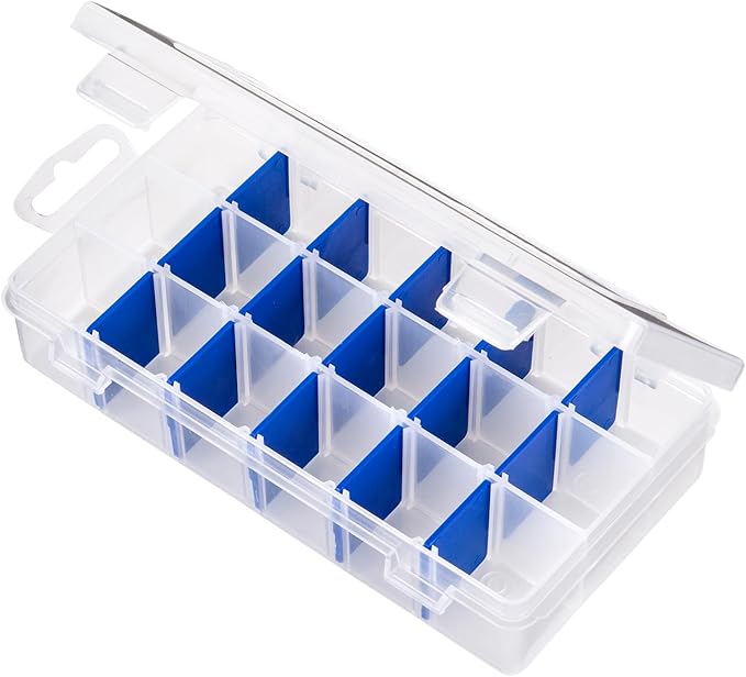 Flambeau Outdoors 2003 Tuff Tainer, Fishing Tray, Includes [15] Zerust Dividers, 18 Compartments, Blue, Transparent white - 7" x 4.12" x 1.5"