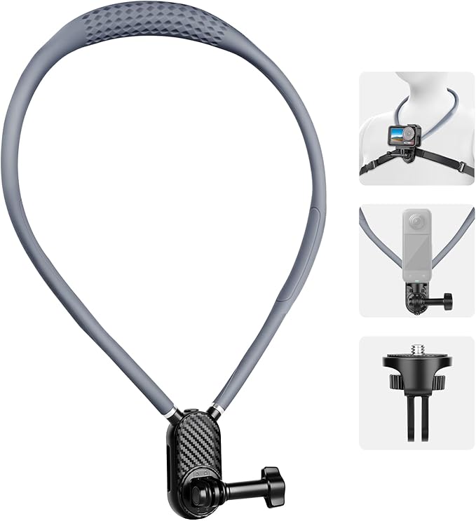 Neck Mount for Action Camera, with Air Cushion and Adjustable Chest Strap, Hands-Free POV Vlogging for GoPro Hero 13/12/11/10/9, Insta 360 X5/X4/X3/Ace Pro 2, DJI Osmo Action 5 Pro/4/3