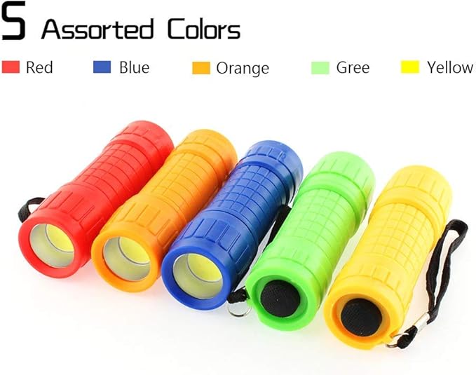 Whaply 30-Pack Small Mini Flashlight Set, 5 Colors, COB LED Handheld Flashlight with Lanyard,90-Pack AAA Battery Included for Kids/Night Reading/Party/Camping/Emergency/Hunting
