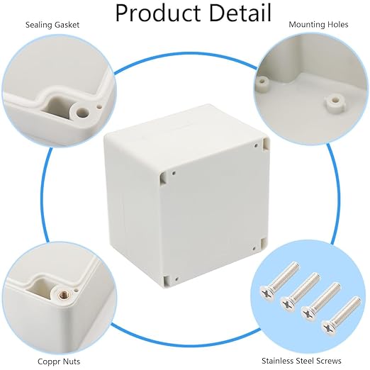 Project Box IP65 Waterproof Junction Box ABS Plastic Electrical Boxes DIY Electronic Project Case Power Enclosure White 4.72x4.72x3.54 inch (120 x 120 x90 mm)