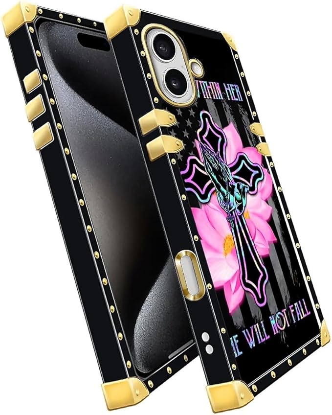 for iPhone 17 Case Luxury Golden Decoration for Girl Women Soft TPU Shockproof Protective Hard PC Back for iPhone 17 Crazy Pattern Praying Cross Hands