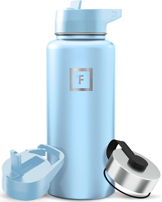 IRON °FLASK Camping & Hiking Hydration Flask with Straw, Wide Mouth Insulated Stainless Steel Sports Water Bottle - 32 oz Morning Mist