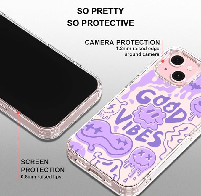 MOSNOVO Case for iPhone 15, [Buffertech 6.6ft Military-Grade Drop Protection] [Anti Peel Off Tech] Clear TPU Bumper Phone Case Cover Design - Good Vibes