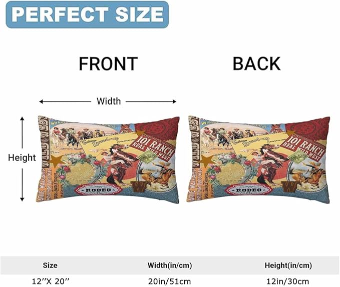 Cowgirls Wild West Pillow Covers 12 X 20 Far East Rodeo Round Up Win Ride Horse Race Wreath Cool Set of 2 Pillow Cases Outdoor Throw Cushion Pillowcases Decor Home Bed Sofa Couch Hotel