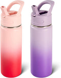 Fijinhom 2 Pack 18oz Insulated Stainless Steel Water Bottle with Straws, Double Wall Vacuum Insulated Bottles, Metal Thermo for Travel, Sports, Leak-Proof, BPA Free, Women & Men, Purple&Pink Gradient
