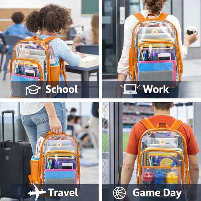 K-Cliffs Large Transparent Backpack Clear Heavy Duty School Bag Durable Student Bookbag See Through Vinyl Daypack Workbag