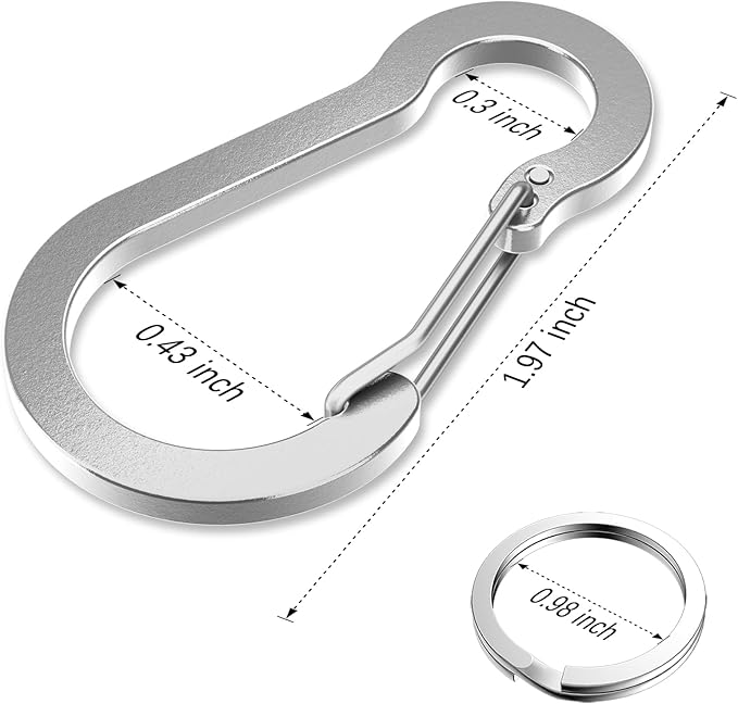 sprookber 2" Small Carabiner Clip, D Ring Caribeener, Spring Snap Hook for Keychain Multipurpose, Set of 20