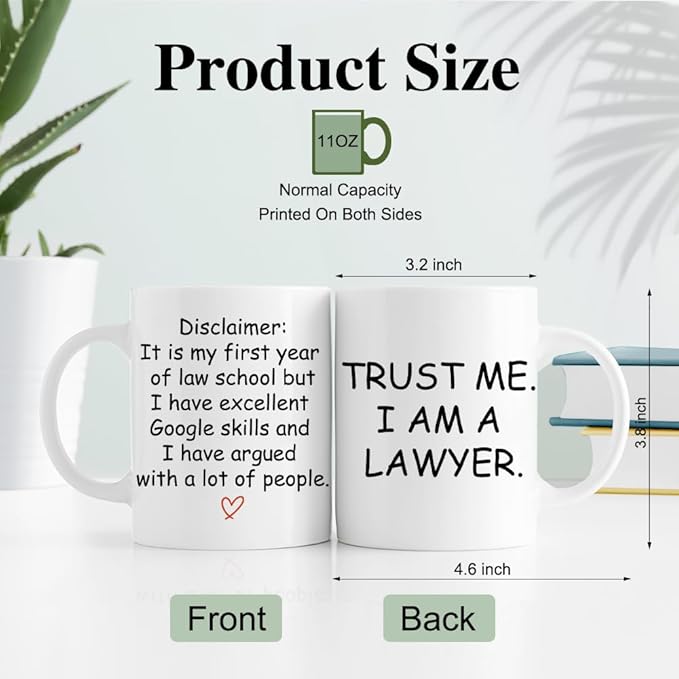 RZHV Trust Me I Am A Lawyer 11 Oz White Novelty Mug, Funny Lawyer Coffee Ceramic Mug Gifts, Office Gifts for Attorney, Paralegal Law Students, Law School Graduation Present for Law Practitioner