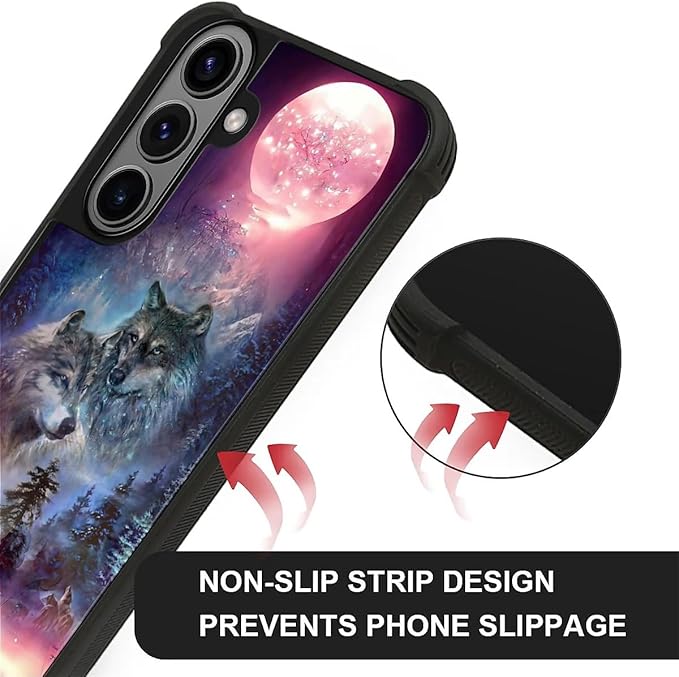 for Samsung Galaxy S26 Case,Graphic Design for Girl Boy Soft Silicone Hard Acrylic Shock Protection Designed for Samsung Galaxy S26 Star Two Wolfs Howling Pattern