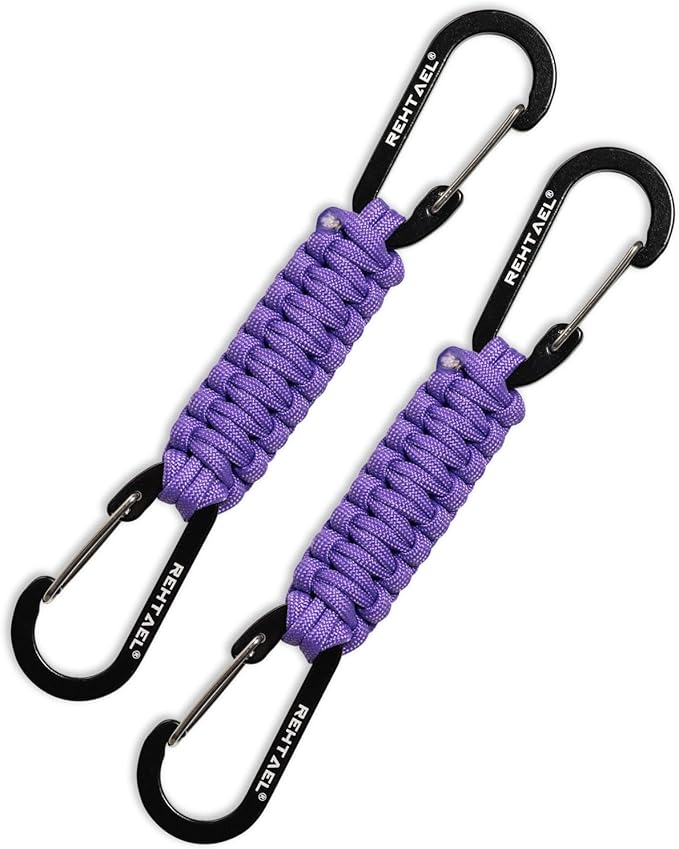 Paracord Braided Carabiner Keychain Lanyard Strap, Hanger Stroller Hook w/2 Carabiner Clips for Water Bottle Backpack