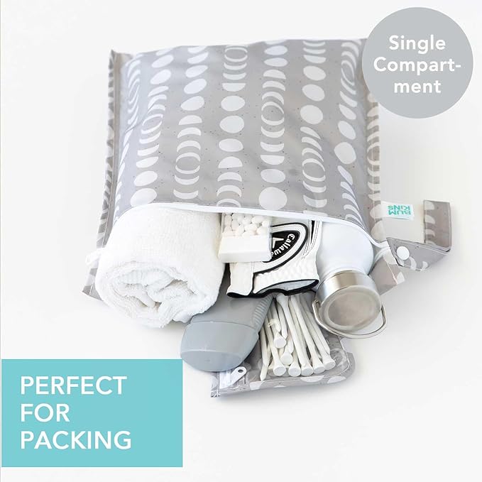 Bumkins Waterproof Wet Bag for Baby, Travel, Swim Suit, Cloth Diapers, Pump Parts, Pool, Beach, Gym Clothes, Toiletry, Hook to Stroller, Daycare, Zipper Reusable Wetdry Packing Pouch, Lunar Gray