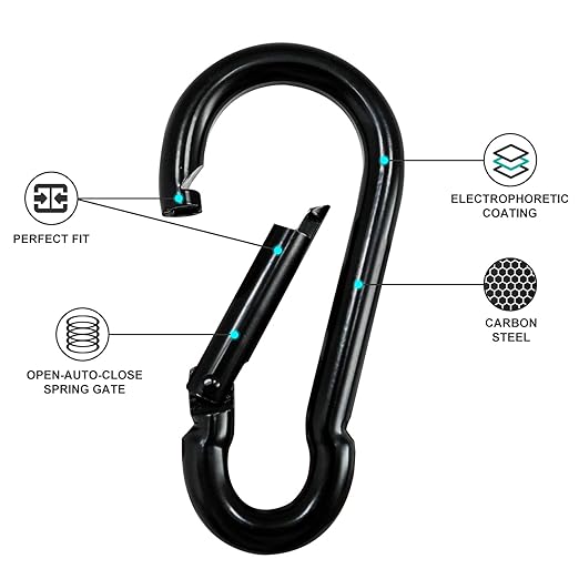 Small Carabiner Clip Hook, 2.36 inch 50 pcs Black Heavy Duty Spring Snap Hook Key Chain, Carabiners Clips for Outdoor Camping, Swing Set, Hammock, Hiking Travel, Fishing, Quick Link Keychain