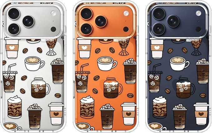 MOSNOVO for iPhone 17 Pro Max Case | Military Grade 6.6ft Drop Tested | Camera Control | Clear with Coffee Design
