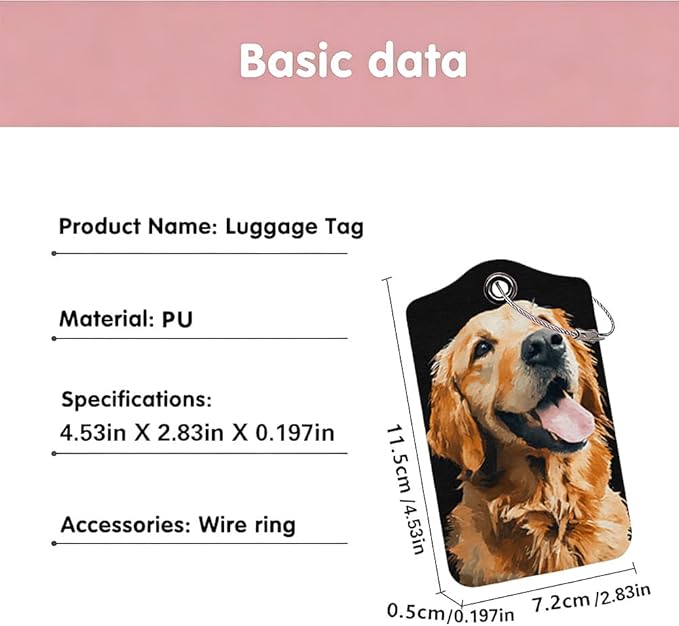 2 Pack Cute Dog Luggage Tags for Suitcases, Golden Retriever & Frenchie ID Tags with Privacy Cover, PU Leather Bag Identifiers, Spring & Summer Travel Essentials, Mother's Day