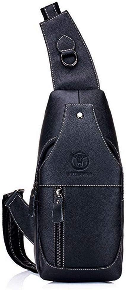 Hebetag Leather Sling Bag Backpack for Men Women Travel Outdoor Camping Crossbody Shoulder Chest Day Pack Hiking Walking Backpacks Black
