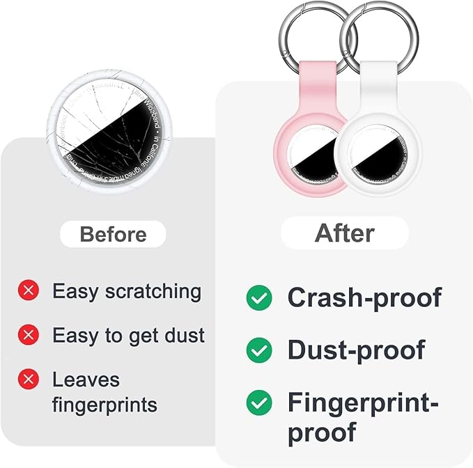 Linsaner [2 Pack] Case for AirTag 2nd Gen (2026) & 1st Gen, Silicone Holder Keychain Key Ring, Protective Cover for Air Tags, GPS Finder Accessories for Bags, Pets, Kids, Luggage, Pink/White
