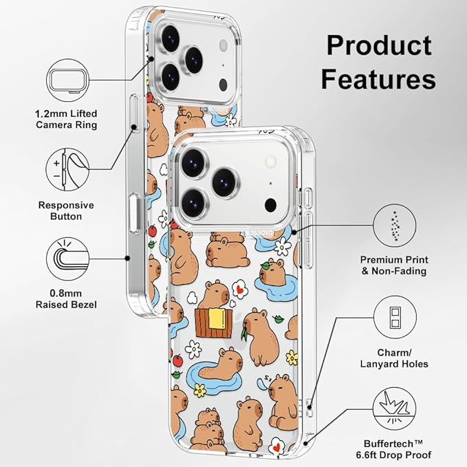 MOSNOVO for iPhone 17 Pro Case, Shockproof Military-Grade Protection 6.6ft Drop Tested, Camera Control, Clear Phone Case for iPhone 17 Pro, Capybara Land Design