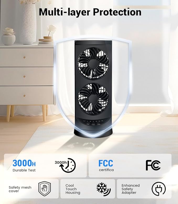 Personal Tower Fan for Bedroom, Portable Desk Table Fan，3 Speeds Cooling Standing Fan with 12H Timer, 60° & 110° Oscillating Floor Tower Fans That Blows Cold Air for Bedroom Office,Dark Grey