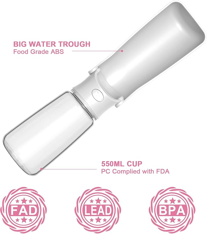 Portable Dog Water Bottle, Foldable Dog Water Bottle Leak Proof Dispenser for Puppy Small Medium Large Dogs, Pet Drink Cup for Walking Hiking Traveling(White,19oz)